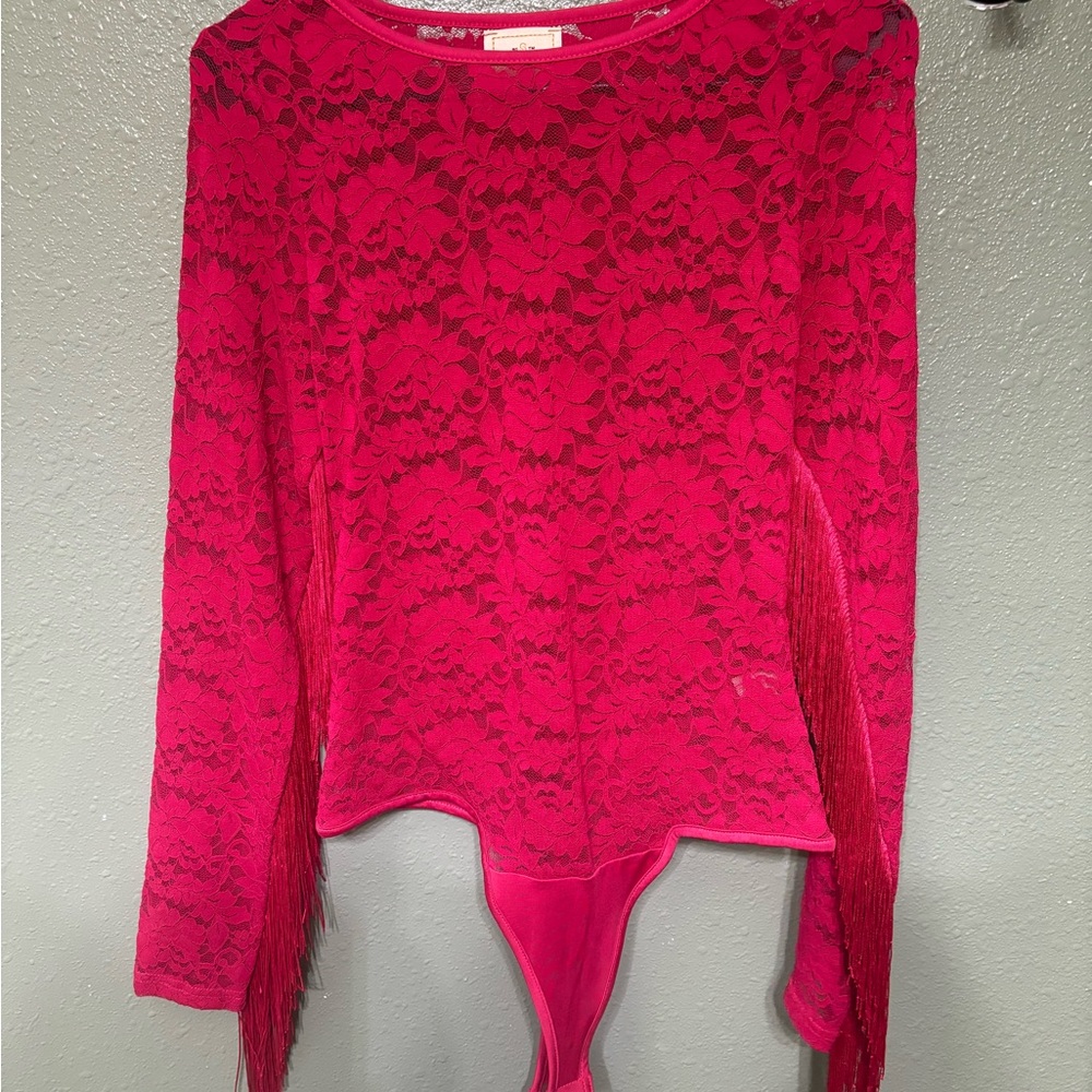 Red lace Bodysuit with Long Sleeves